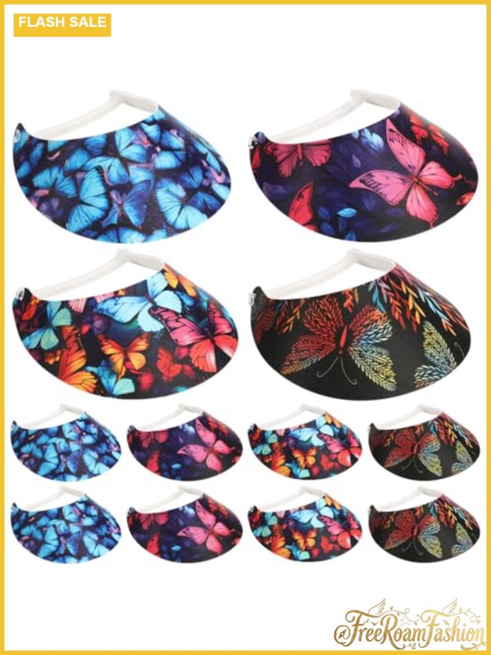 12 Pc Foam Sun Visors for Women Coil Butterfly Adjustable Pack